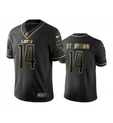 Men Detroit Lions 14 Amon Ra St  Brown Black Gold Edition Stitched Jersey