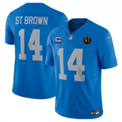 Men Detroit Lions 14 Amon Ra St  Brown Blue 2025 F U S E  With 4  Star C Patch And John Madden Patch Vapor Limited Stitched Jersey