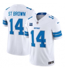 Men Detroit Lions 14 Amon Ra St  Brown White 2024 F U S E  With 2 Star C Patch Vapor Limited Stitched Jersey