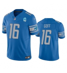 Men Detroit Lions 16 Jared Goff Blue 2023 F U S E  90th Anniversary Vapor Untouchable Limited Stitched Jersey