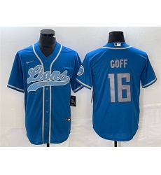Men Detroit Lions 16 Jared Goff Blue Cool Base Stitched Baseball Jersey