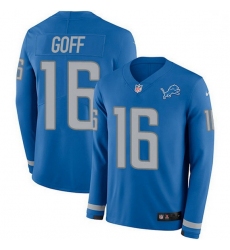 Men Detroit Lions 16 Jared Goff Blue Team Color Men Stitched NFL Limited Therma Long Sleeve Jersey