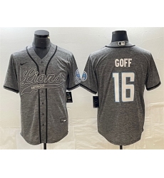 Men Detroit Lions 16 Jared Goff Grey Cool Base Stitched Baseball Jersey