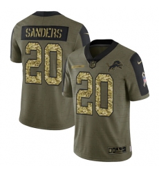 Men Detroit Lions 20 Barry Sanders 2021 Salute To Service Olive Camo Limited Stitched Jersey
