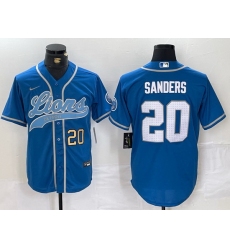 Men Detroit Lions 20 Barry Sanders Blue Cool Base Stitched Baseball Jersey 1