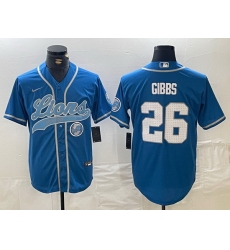 Men Detroit Lions 26 Jahmyr Gibbs Blue Cool Base Stitched Baseball Jersey