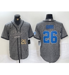 Men Detroit Lions 26 Jahmyr Gibbs Grey Cool Base Stitched Baseball JerseyS 1