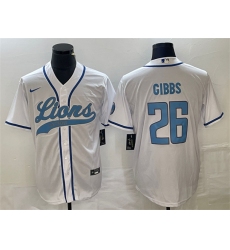 Men Detroit Lions 26 Jahmyr Gibbs White Cool Base Stitched Baseball Jersey