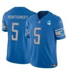 Men Detroit Lions 5 David Montgomery Blue 2023 F U S E  90th Anniversary Vapor Untouchable Limited Stitched Jersey