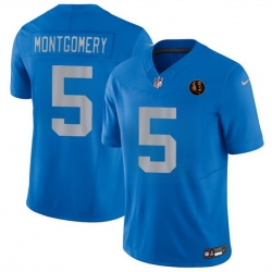 Men Detroit Lions 5 David Montgomery Blue 2025 F U S E With John Madden Patch Vapor Limited Stitched Jersey