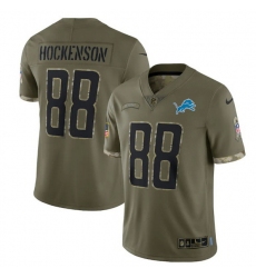 Men Detroit Lions 88 T  J  Hockenson Olive 2022 Salute To Service Limited Stitched Jersey