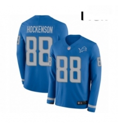 Men Detroit Lions 88 TJ Hockenson Limited Blue Therma Long Sleeve Football Jersey