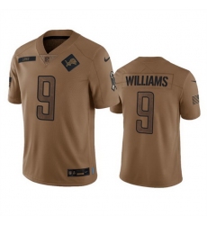 Men Detroit Lions 9 Jameson Williams 2023 Brown Salute To Service Limited Stitched Jersey