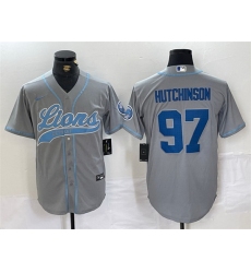 Men Detroit Lions 97 Aidan Hutchinson Grey Cool Base Stitched Baseball Jersey