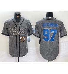 Men Detroit Lions 97 Aidan Hutchinson Grey Cool Base Stitched Baseball JerseyS 1