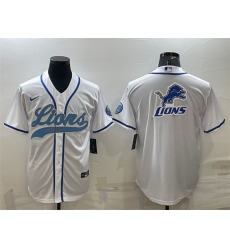 Men Detroit Lions White Team Big Logo With Patch Cool Base Stitched Baseball Jersey