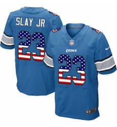Men Nike Detroit Lions 23 Darius Slay Jr Elite Blue Home USA Flag Fashion NFL Jersey
