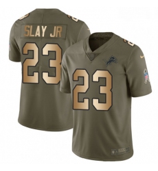 Men Nike Detroit Lions 23 Darius Slay Jr Limited Olive Gold Salute to Service NFL Jersey