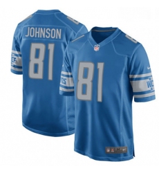 Men Nike Detroit Lions 81 Calvin Johnson Game Light Blue Team Color NFL Jersey