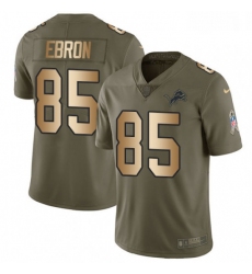 Men Nike Detroit Lions 85 Eric Ebron Limited OliveGold Salute to Service NFL Jersey