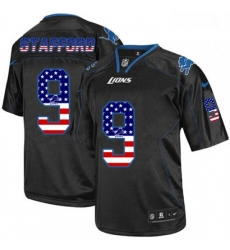 Men Nike Detroit Lions 9 Matthew Stafford Elite Black USA Flag Fashion NFL Jersey
