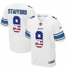 Men Nike Detroit Lions 9 Matthew Stafford Elite White Road USA Flag Fashion NFL Jersey