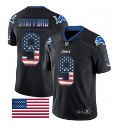 Men Nike Detroit Lions 9 Matthew Stafford Limited Black Rush USA Flag NFL Jersey