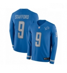 Men Nike Detroit Lions 9 Matthew Stafford Limited Blue Therma Long Sleeve NFL Jersey
