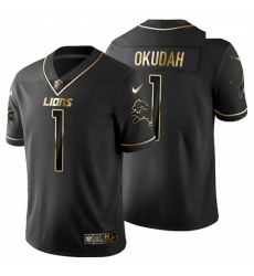 Men Nike Lions 1 Jeff Okudah Black Vapor Limited Jersey 2020 NFL Draft Golden Edition