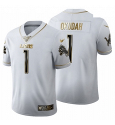 Men Nike Lions 1 Jeff Okudah White Vapor Limited Jersey 2020 NFL Draft Golden Edition