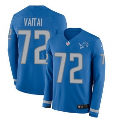 Nike Lions 72 Halapoulivaati Vaitai Blue Team Color Men Stitched NFL Limited Therma Long Sleeve Jersey