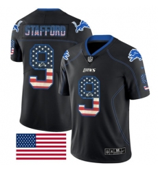 Nike Lions #9 Matthew Stafford Black Mens Stitched NFL Limited Rush USA Flag Jersey