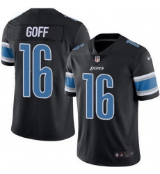 Youth Detroit Lions 16 Jared Goff Black Men Stitched NFL Limited Rush Jersey