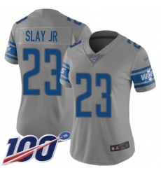 Lions #23 Darius Slay Jr Gray Women Stitched Football Limited Inverted Legend 100th Season Jersey