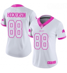 Lions #88 T J  Hockenson White Pink Women Stitched Football Limited Rush Fashion Jersey