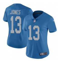 Nike Lions #13 T J Jones Blue Throwback Womens Stitched NFL Vapor Untouchable Limited Jersey