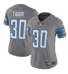 Nike Lions #30 Teez Tabor Gray Womens Stitched NFL Limited Rush Jersey