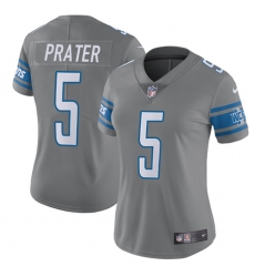 Nike Lions #5 Matt Prater Gray Womens Stitched NFL Limited Rush Jersey