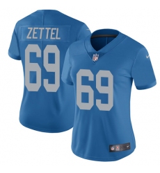Nike Lions #69 Anthony Zettel Blue Throwback Womens Stitched NFL Vapor Untouchable Limited Jersey