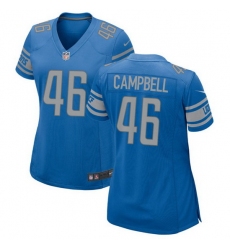 Women Detroit Lions 46 Jack Campbell Blue 2023 Draft Stitched Game Jersey 28Run Smaller 29