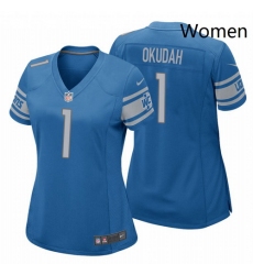Women Nike Lions 1 Jeff Okudah Blue Vapor Limited Jersey 2020 NFL Draft