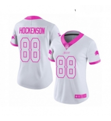 Womens Detroit Lions 88 TJ Hockenson Limited White Pink Rush Fashion Football Jersey