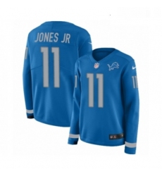 Womens Nike Detroit Lions 11 Marvin Jones Jr Limited Blue Therma Long Sleeve NFL Jersey