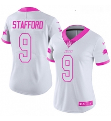 Womens Nike Detroit Lions 9 Matthew Stafford Limited WhitePink Rush Fashion NFL Jersey