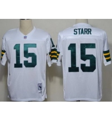 Green Bay Packers 15 Bart Starr White Throwback NFL Jerseys