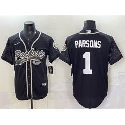 Men Green Bay Packers 1 Micah Parsons Black Reflective With Patch Cool Base Stitched Baseball Jersey