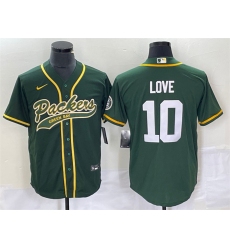 Men Green Bay Packers 10 Jordan Love Green Cool Base Stitched Baseball Jersey
