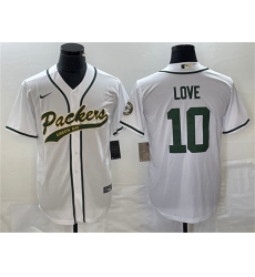 Men Green Bay Packers 10 Jordan Love White Cool Base Stitched Baseball Jersey