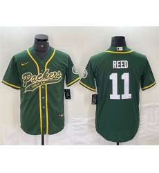 Men Green Bay Packers 11 Jayden Reed Green Cool Base Stitched Baseball Jersey