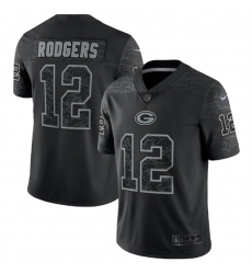 Men Green Bay Packers 12 Aaron Rodgers Black Reflective Limited Stitched Football Jersey